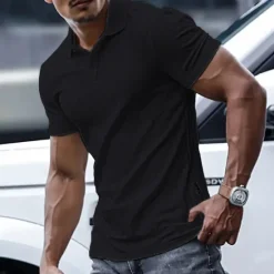 Sale OUKU Men's Polo Shirt Golf Shirt Casual Holiday Lapel Short Sleeve Fashion Basic Plain Classic Summer Regular Fit Navy Black White Yellow Green Light Blue Polo Shirt