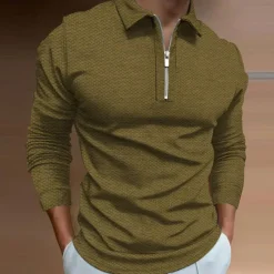 Best OUKU Men's Polo Shirt Golf Shirt Outdoor Casual Turndown Long Sleeve Fashion Designer Geometry Zipper Print Spring & Fall Regular Fit Yellow Red Blue Green Dark Gray Polo Shirt
