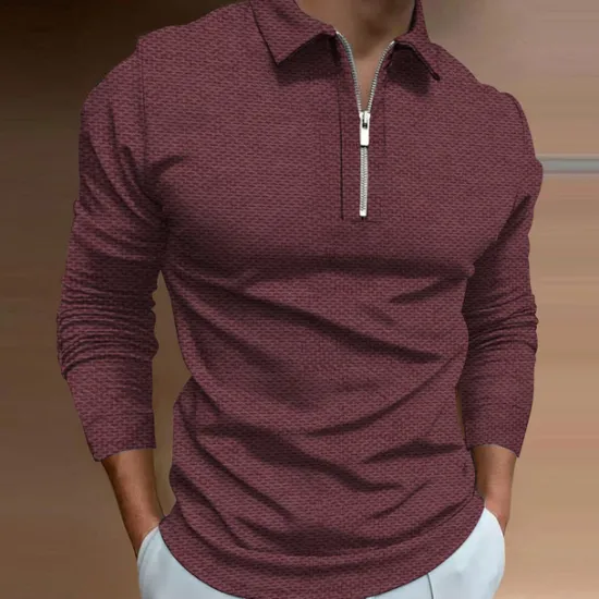 Best OUKU Men's Polo Shirt Golf Shirt Outdoor Casual Turndown Long Sleeve Fashion Designer Geometry Zipper Print Spring & Fall Regular Fit Yellow Red Blue Green Dark Gray Polo Shirt