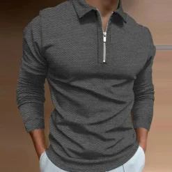 Best OUKU Men's Polo Shirt Golf Shirt Outdoor Casual Turndown Long Sleeve Fashion Designer Geometry Zipper Print Spring & Fall Regular Fit Yellow Red Blue Green Dark Gray Polo Shirt
