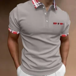 Online OUKU Men's Polo Shirt Golf Shirt Casual Holiday Lapel Quarter Zip Short Sleeve Fashion Basic Plain Quarter Zip Summer Regular Fit Black White Red Dark Navy Green Light Grey Polo Shirt