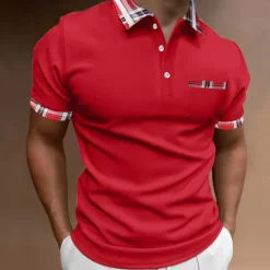 Online OUKU Men's Polo Shirt Golf Shirt Casual Holiday Lapel Quarter Zip Short Sleeve Fashion Basic Plain Quarter Zip Summer Regular Fit Black White Red Dark Navy Green Light Grey Polo Shirt