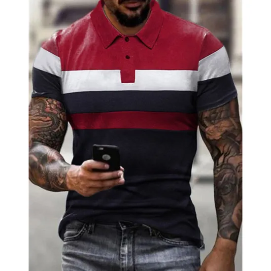 Discount OUKU Men's Polo Shirt Golf Shirt Striped Graphic Prints Turndown Black Red Gray Outdoor Street Short Sleeves Button-Down Print Clothing Apparel Sports Fashion Streetwear Designer