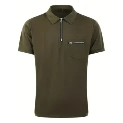 Online OUKU Men's Polo Shirt Golf Shirt Casual Holiday Lapel Quarter Zip Short Sleeve Fashion Basic Plain Quarter Zip Summer Regular Fit Black Blue Green Gray Polo Shirt
