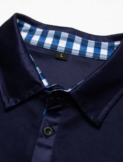 Sale OUKU Men's Polo Shirt Golf Shirt Casual Sports Lapel Long Sleeve Fashion Basic Color Block Button Front Pocket Spring & Fall Regular Fit Black White Navy Blue Gray Polo Shirt