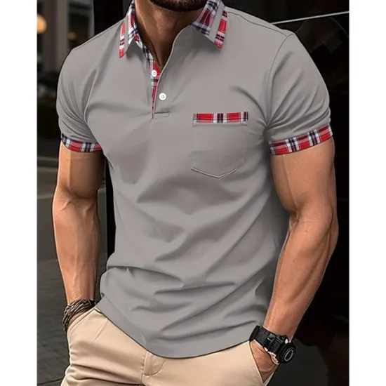 Best OUKU Men's Polo Shirt Golf Shirt Casual Sports Classic Short Sleeve Fashion Basic Plaid Color Block Patchwork Pocket Summer Regular Fit Black White Red Navy Blue Blue Green Polo Shirt