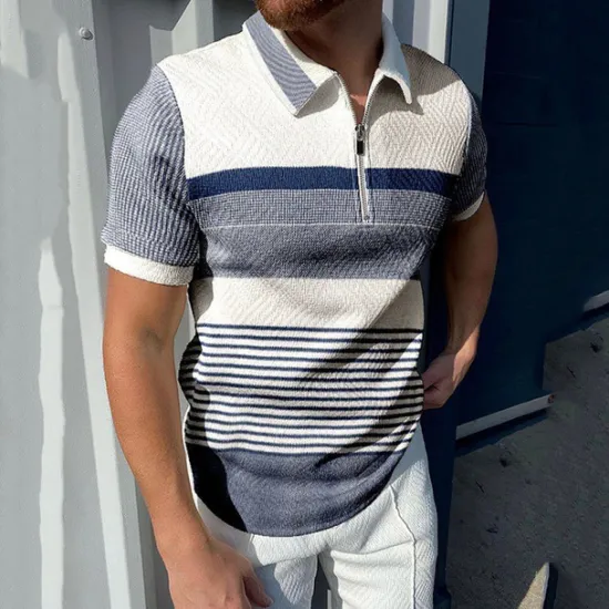 Best OUKU Men's Polo Shirt Golf Shirt Casual Holiday Lapel Quarter Zip Short Sleeve Fashion Basic Color Block Quarter Zip Summer Regular Fit Red Brown Light Grey Gray Polo Shirt