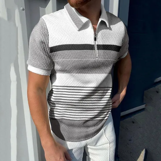 Best OUKU Men's Polo Shirt Golf Shirt Casual Holiday Lapel Quarter Zip Short Sleeve Fashion Basic Color Block Quarter Zip Summer Regular Fit Red Brown Light Grey Gray Polo Shirt