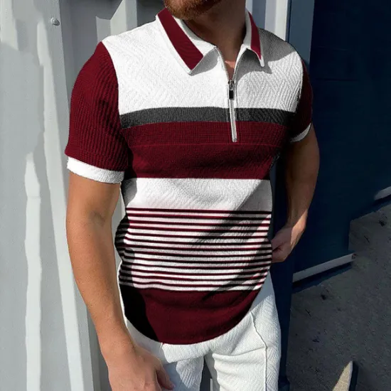 Best OUKU Men's Polo Shirt Golf Shirt Casual Holiday Lapel Quarter Zip Short Sleeve Fashion Basic Color Block Quarter Zip Summer Regular Fit Red Brown Light Grey Gray Polo Shirt