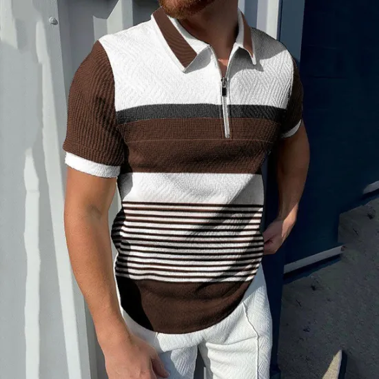 Best OUKU Men's Polo Shirt Golf Shirt Casual Holiday Lapel Quarter Zip Short Sleeve Fashion Basic Color Block Quarter Zip Summer Regular Fit Red Brown Light Grey Gray Polo Shirt