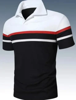 Discount OUKU Men's Polo Shirt Golf Shirt Casual Holiday Classic Short Sleeve Fashion Basic Color Block Classic Summer Regular Fit Fire Red Black Pink Dark navy Polo Shirt