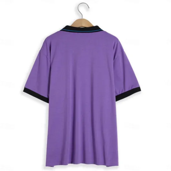New OUKU Men's Polo Shirt Golf Shirt Casual Holiday Ribbed Polo Collar Classic Short Sleeve Fashion Basic Color Block Patchwork Pocket Summer Regular Fit Purple Grey Polo Shirt