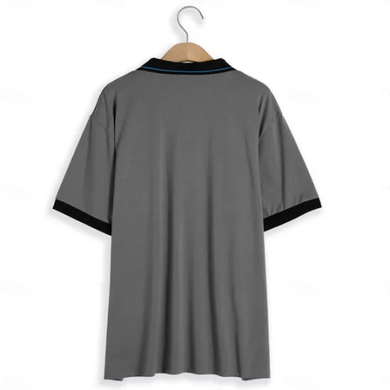 New OUKU Men's Polo Shirt Golf Shirt Casual Holiday Ribbed Polo Collar Classic Short Sleeve Fashion Basic Color Block Patchwork Pocket Summer Regular Fit Purple Grey Polo Shirt