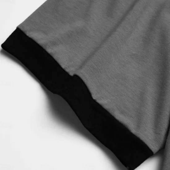New OUKU Men's Polo Shirt Golf Shirt Casual Holiday Ribbed Polo Collar Classic Short Sleeve Fashion Basic Color Block Patchwork Pocket Summer Regular Fit Purple Grey Polo Shirt