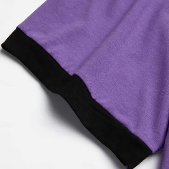 New OUKU Men's Polo Shirt Golf Shirt Casual Holiday Ribbed Polo Collar Classic Short Sleeve Fashion Basic Color Block Patchwork Pocket Summer Regular Fit Purple Grey Polo Shirt