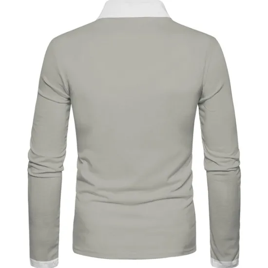 Best OUKU Men's Polo Shirt Golf Shirt Street Casual Polo Collar Classic Long Sleeve Fashion Designer Striped Button Front Button-Down Spring & Fall Regular Fit Black Pink Light Grey Gray Polo Shirt