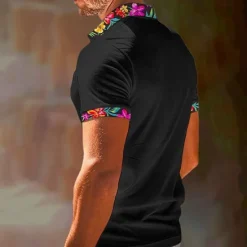 Outlet OUKU Men's Polo Shirt Golf Shirt Work Casual Lapel Classic Short Sleeve Basic Modern Floral Color Block Patchwork Button Spring & Summer Regular Fit Black White Orange Green Polo Shirt