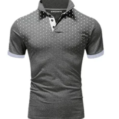 OUKU Men's Polo Shirt Golf Shirt Casual Daily Polo Collar Classic Short Sleeve Casual Soft Polka Dot Dot Button Front Summer Spring Regular Fit Black White Red Navy Blue Orange Light Grey Polo Shirt