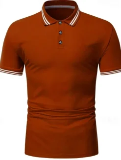 Sale OUKU Men's Polo Shirt Golf Shirt Casual Holiday Lapel Classic Short Sleeve Fashion Basic Plain Button Summer Regular Fit Black White Yellow Orange Gray Polo Shirt