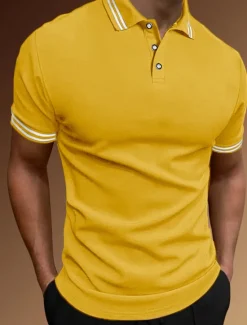 Sale OUKU Men's Polo Shirt Golf Shirt Casual Holiday Lapel Classic Short Sleeve Fashion Basic Plain Button Summer Regular Fit Black White Yellow Orange Gray Polo Shirt