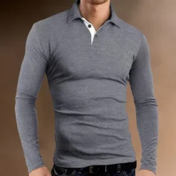 Outlet OUKU Men's Polo Shirt Golf Shirt Street Casual Polo Collar Classic Long Sleeve Fashion Casual Solid Colored Button Front Button-Down Spring & Summer Regular Fit Black Red Blue Dark Gray Gray Polo Shirt