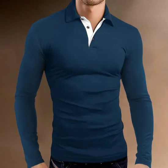 Outlet OUKU Men's Polo Shirt Golf Shirt Street Casual Polo Collar Classic Long Sleeve Fashion Casual Solid Colored Button Front Button-Down Spring & Summer Regular Fit Black Red Blue Dark Gray Gray Polo Shirt