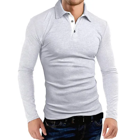 Outlet OUKU Men's Polo Shirt Golf Shirt Street Casual Polo Collar Classic Long Sleeve Fashion Casual Solid Colored Button Front Button-Down Spring & Summer Regular Fit Black Red Blue Dark Gray Gray Polo Shirt