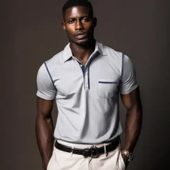 Hot OUKU Men's Polo Shirt Golf Shirt Work Casual Lapel Ribbed Polo Collar Short Sleeve Basic Modern Color Block Patchwork Button Spring & Summer Regular Fit Dark Gray Black White Burgundy Navy Blue Blue Polo