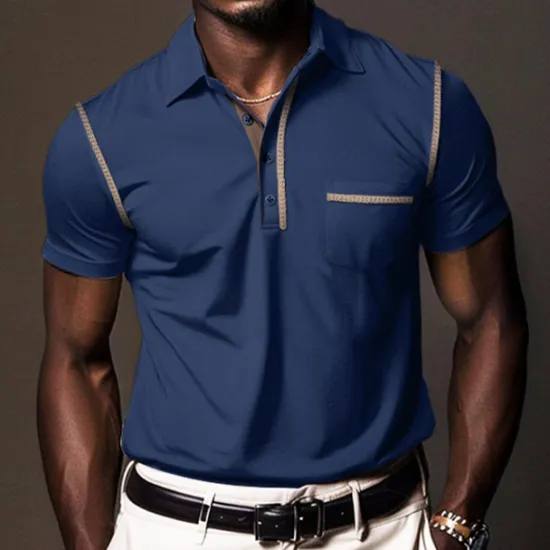 Hot OUKU Men's Polo Shirt Golf Shirt Work Casual Lapel Ribbed Polo Collar Short Sleeve Basic Modern Color Block Patchwork Button Spring & Summer Regular Fit Dark Gray Black White Burgundy Navy Blue Blue Polo