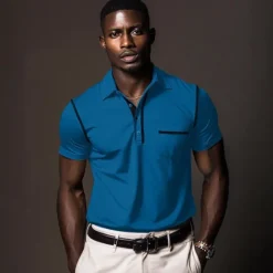 Hot OUKU Men's Polo Shirt Golf Shirt Work Casual Lapel Ribbed Polo Collar Short Sleeve Basic Modern Color Block Patchwork Button Spring & Summer Regular Fit Dark Gray Black White Burgundy Navy Blue Blue Polo