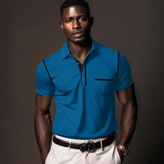 Hot OUKU Men's Polo Shirt Golf Shirt Work Casual Lapel Ribbed Polo Collar Short Sleeve Basic Modern Color Block Patchwork Button Spring & Summer Regular Fit Dark Gray Black White Burgundy Navy Blue Blue Polo