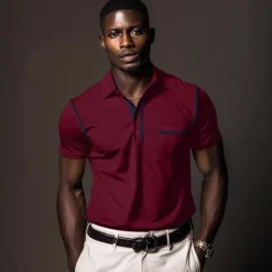 Hot OUKU Men's Polo Shirt Golf Shirt Work Casual Lapel Ribbed Polo Collar Short Sleeve Basic Modern Color Block Patchwork Button Spring & Summer Regular Fit Dark Gray Black White Burgundy Navy Blue Blue Polo