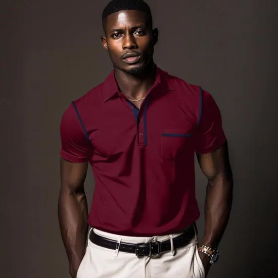 Hot OUKU Men's Polo Shirt Golf Shirt Work Casual Lapel Ribbed Polo Collar Short Sleeve Basic Modern Color Block Patchwork Button Spring & Summer Regular Fit Dark Gray Black White Burgundy Navy Blue Blue Polo