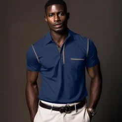 Hot OUKU Men's Polo Shirt Golf Shirt Work Casual Lapel Ribbed Polo Collar Short Sleeve Basic Modern Color Block Patchwork Button Spring & Summer Regular Fit Dark Gray Black White Burgundy Navy Blue Blue Polo