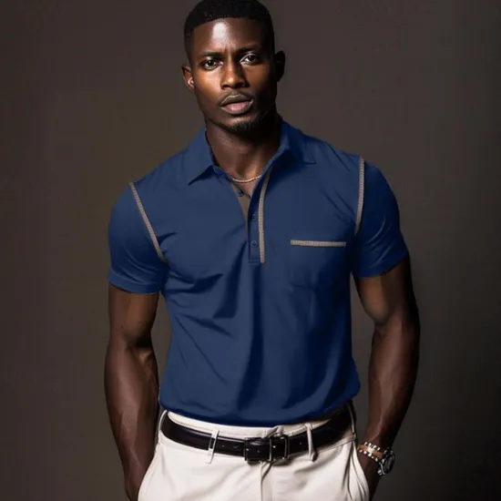 Hot OUKU Men's Polo Shirt Golf Shirt Work Casual Lapel Ribbed Polo Collar Short Sleeve Basic Modern Color Block Patchwork Button Spring & Summer Regular Fit Dark Gray Black White Burgundy Navy Blue Blue Polo