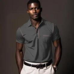 Hot OUKU Men's Polo Shirt Golf Shirt Work Casual Lapel Ribbed Polo Collar Short Sleeve Basic Modern Color Block Patchwork Button Spring & Summer Regular Fit Dark Gray Black White Burgundy Navy Blue Blue Polo