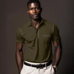 Hot OUKU Men's Polo Shirt Golf Shirt Work Casual Lapel Ribbed Polo Collar Short Sleeve Basic Modern Color Block Patchwork Button Spring & Summer Regular Fit Dark Gray Black White Burgundy Navy Blue Blue Polo