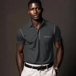 Hot OUKU Men's Polo Shirt Golf Shirt Work Casual Lapel Ribbed Polo Collar Short Sleeve Basic Modern Color Block Patchwork Button Spring & Summer Regular Fit Dark Gray Black White Burgundy Navy Blue Blue Polo