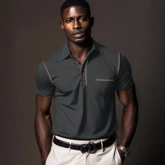 Hot OUKU Men's Polo Shirt Golf Shirt Work Casual Lapel Ribbed Polo Collar Short Sleeve Basic Modern Color Block Patchwork Button Spring & Summer Regular Fit Dark Gray Black White Burgundy Navy Blue Blue Polo