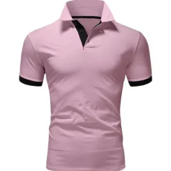 OUKU Men's Polo Shirt Golf Shirt Street Casual Polo Collar Classic Short Sleeve Fashion Designer Color Block Patchwork Button Front Spring & Summer Regular Fit Lake blue Black White Yellow Pink Blue Polo