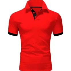 OUKU Men's Polo Shirt Golf Shirt Street Casual Polo Collar Classic Short Sleeve Fashion Designer Color Block Patchwork Button Front Spring & Summer Regular Fit Lake blue Black White Yellow Pink Blue Polo
