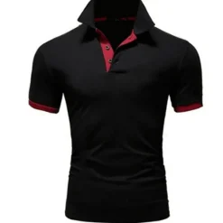 OUKU Men's Polo Shirt Golf Shirt Street Casual Polo Collar Classic Short Sleeve Fashion Designer Color Block Patchwork Button Front Spring & Summer Regular Fit Lake blue Black White Yellow Pink Blue Polo