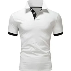 OUKU Men's Polo Shirt Golf Shirt Street Casual Polo Collar Classic Short Sleeve Fashion Designer Color Block Patchwork Button Front Spring & Summer Regular Fit Lake blue Black White Yellow Pink Blue Polo