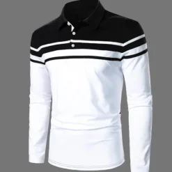OUKU Men's Polo Shirt Golf Shirt Casual Holiday Lapel Classic Long Sleeve Fashion Basic Color Block Button Summer Regular Fit Navy Black Red Dark Navy Polo Shirt