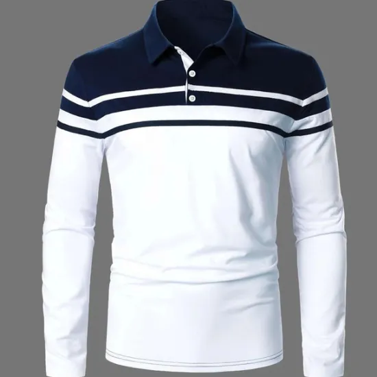 OUKU Men's Polo Shirt Golf Shirt Casual Holiday Lapel Classic Long Sleeve Fashion Basic Color Block Button Summer Regular Fit Navy Black Red Dark Navy Polo Shirt