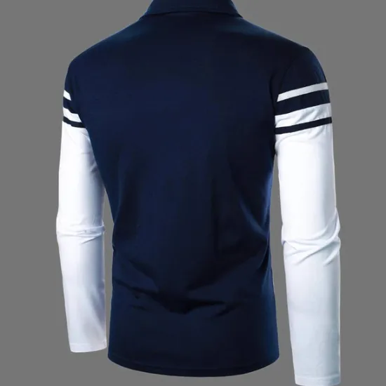 OUKU Men's Polo Shirt Golf Shirt Casual Holiday Lapel Classic Long Sleeve Fashion Basic Color Block Button Summer Regular Fit Navy Black Red Dark Navy Polo Shirt