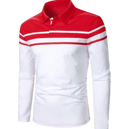 OUKU Men's Polo Shirt Golf Shirt Casual Holiday Lapel Classic Long Sleeve Fashion Basic Color Block Button Summer Regular Fit Navy Black Red Dark Navy Polo Shirt