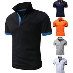 OUKU Men's Polo Shirt Golf Shirt Outdoor Casual Polo Collar Classic Short Sleeve Basic Classic Solid Color Button Front Button-Down Summer Regular Fit Apple Green Lake blue Black / Red Black White Yellow