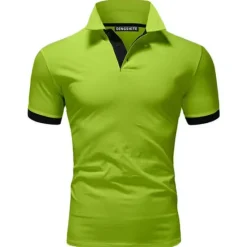 OUKU Men's Polo Shirt Golf Shirt Outdoor Casual Polo Collar Classic Short Sleeve Basic Classic Solid Color Button Front Button-Down Summer Regular Fit Apple Green Lake blue Black / Red Black White Yellow