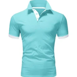 OUKU Men's Polo Shirt Golf Shirt Outdoor Casual Polo Collar Classic Short Sleeve Basic Classic Solid Color Button Front Button-Down Summer Regular Fit Apple Green Lake blue Black / Red Black White Yellow